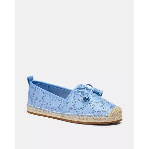 Coach Women's Carson Signature Jacquard Espadrille Loafers Lather  Blue 37.5 - Picture 1 of 8